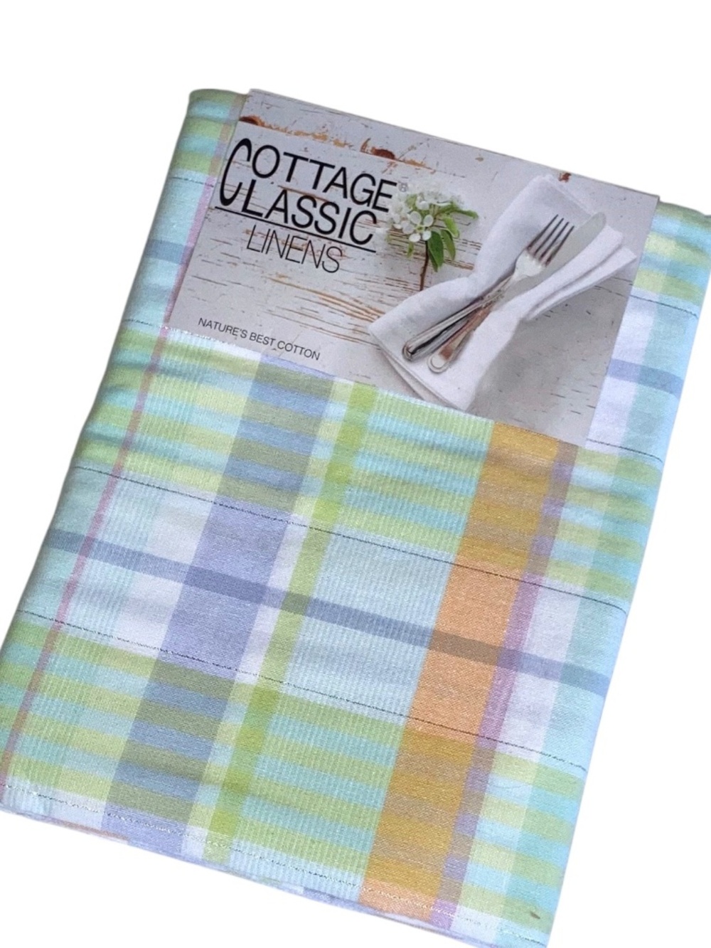 Pastel Plaid Summer Cotton Tablecloth NEW 60” x 84”